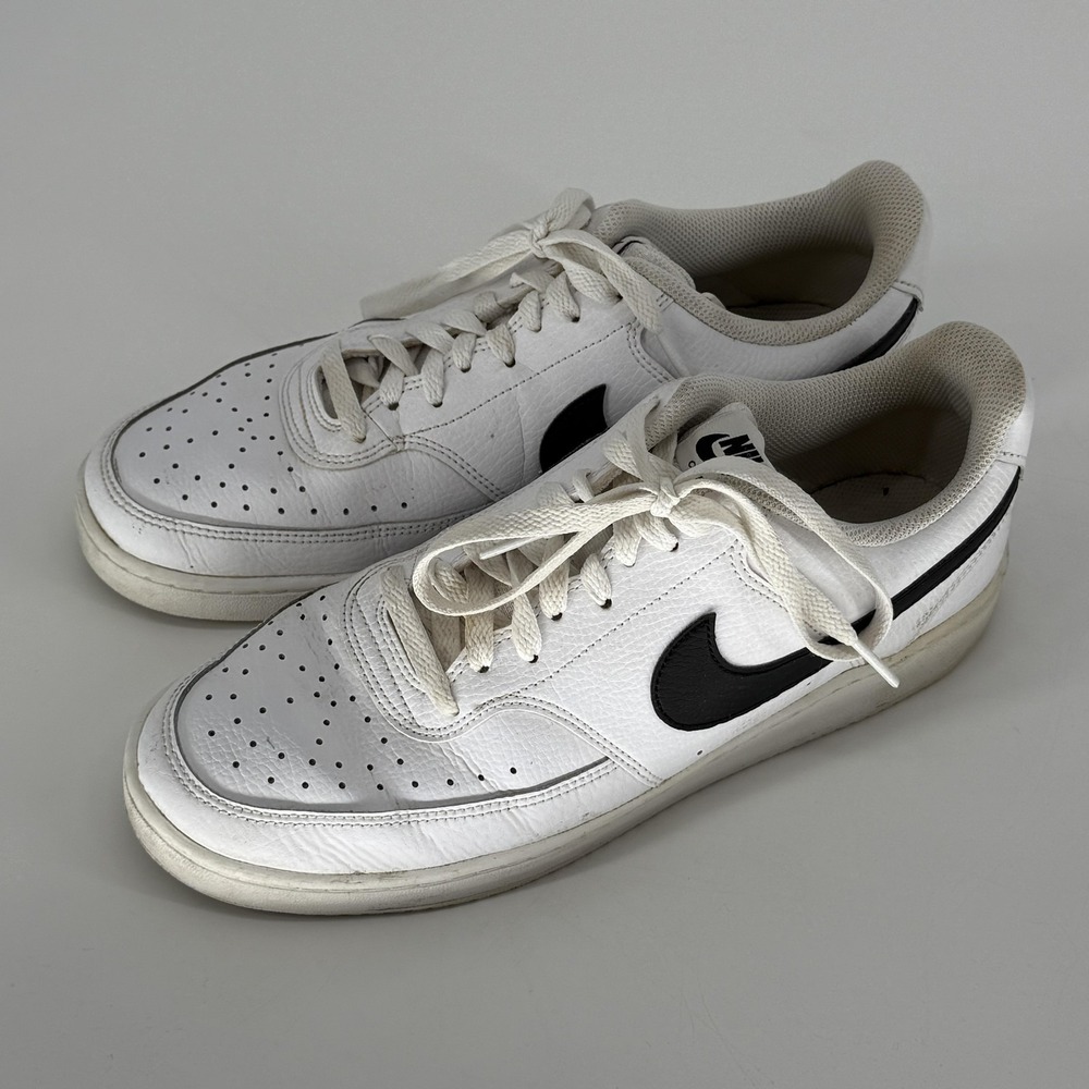 Nike Court Vision Low‎ Shoes Mens Size 9.5 White Black Leather Casual CD5463-101